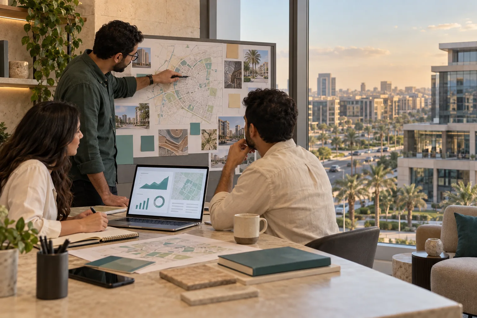 Illustration: team studying the market map and search opportunities in New Cairo at an SEO agency in New Cairo